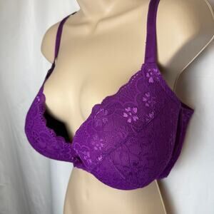 Torrid Purple Lace Underwire Bra 42DDD Plunge Floral Stretch Plus Size